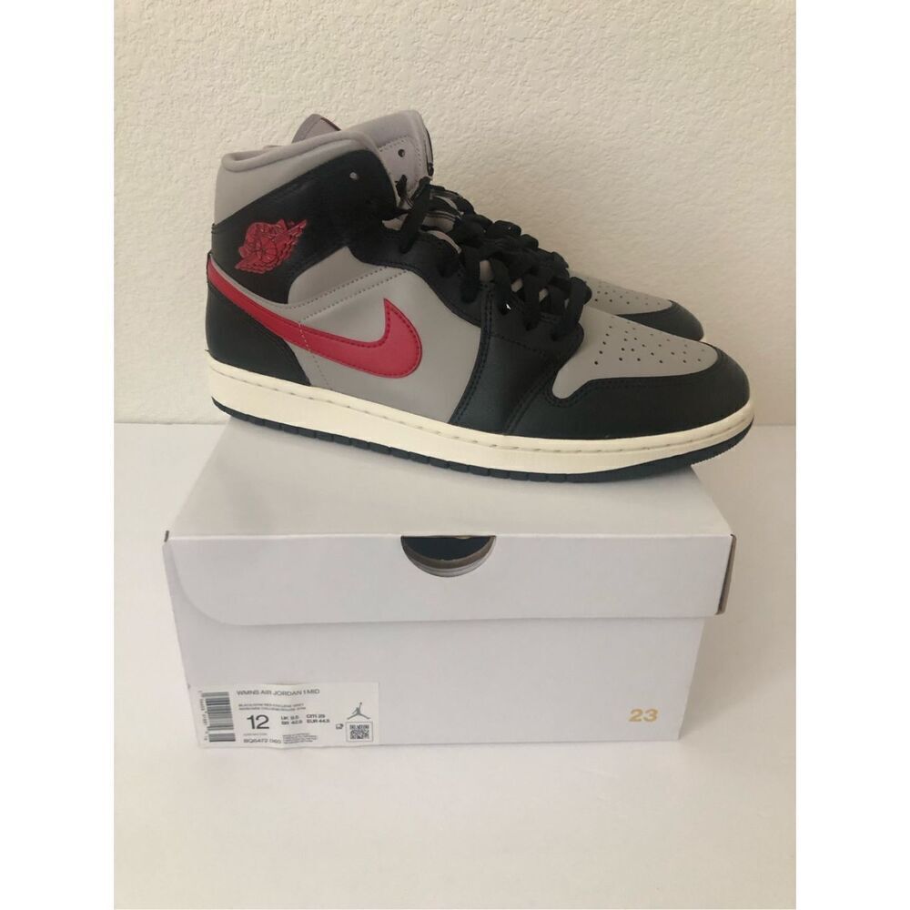Air Jordan 1 MID Womens Black/Gym Red- College Grey Size 12